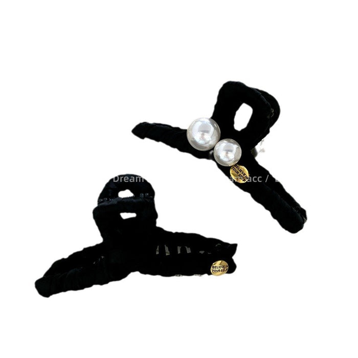 Wholesale Imitation pearl geometric gold label fabric hair clip, shark clip hair accessory