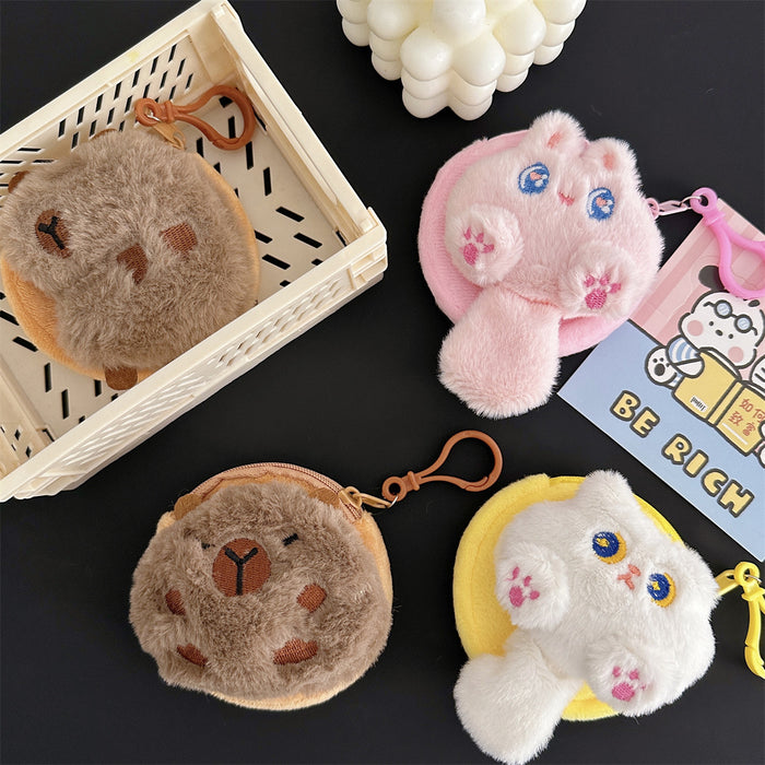 Wholesale Cartoon Plush Coin Purse Cute Mini Soft Cute Cat Coin Storage Bag Student Portable Earphone Bag