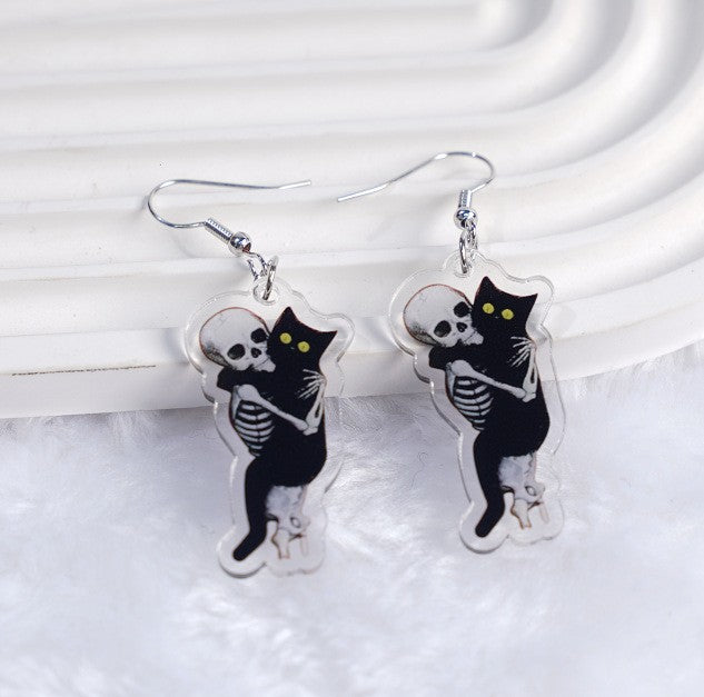 Wholesale Skull Cat Earrings  Ornament Flat Acrylic Horror Exaggerated Skull Earrings