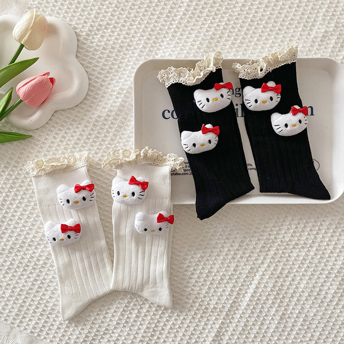 Wholesale Cat lace socks autumn and winter pile socks sweet girl tube socks