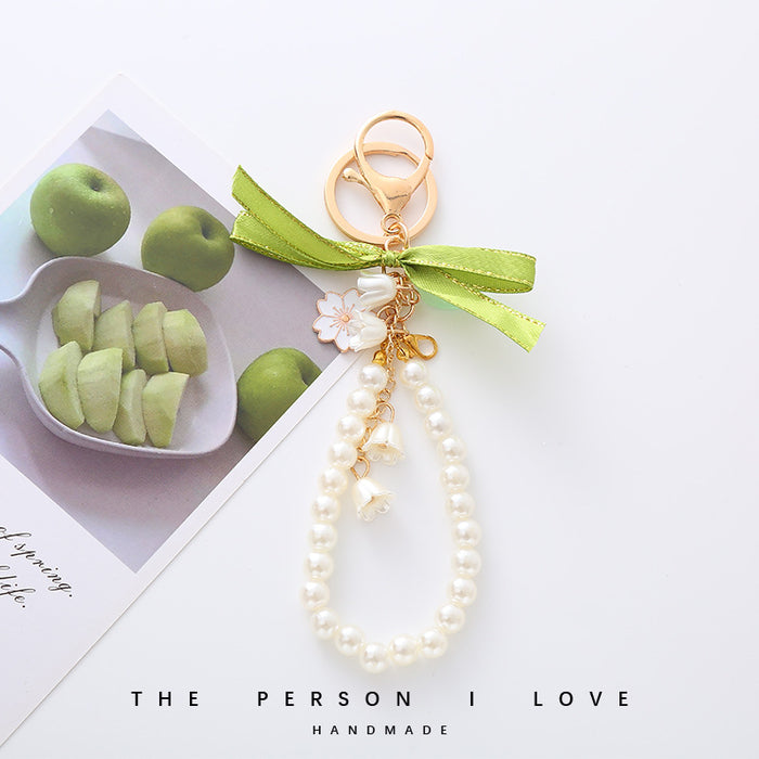 Wholesale Green Ribbon Mori Style Orchid Keychain Pendant for Stall Girls