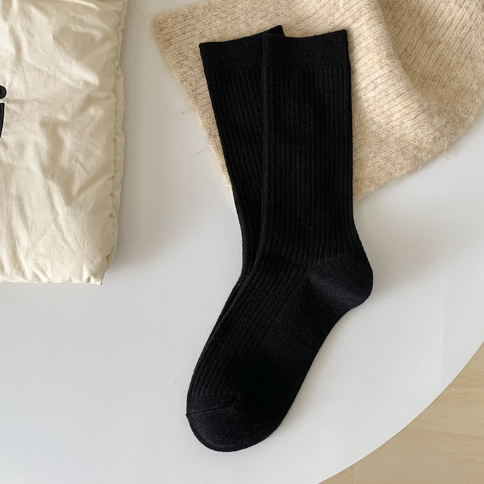 Wholesale Woolen socks in autumn and winter, solid color, vertical stripes, woolen midsole socks, thick and warm, stacked long socks