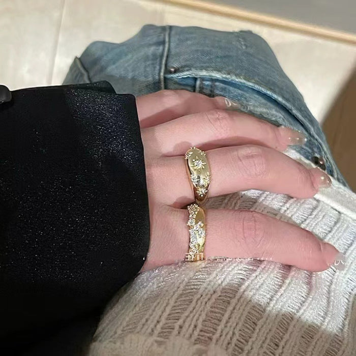 Wholesale Flash Diamond Retro brushed Wide Edition Ring