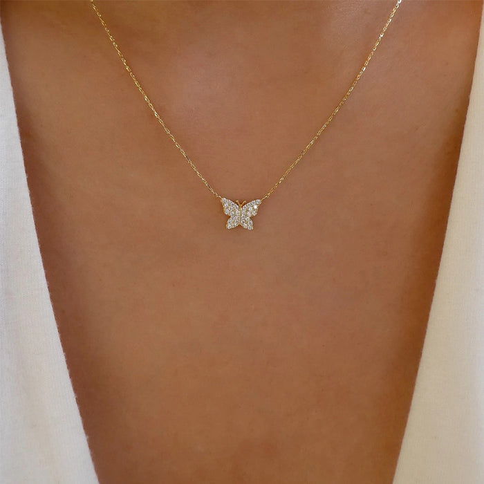 Wholesale New fashion and minimalist butterfly full diamond necklace with collarbone chain and neck chain