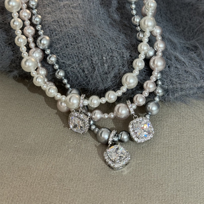 Wholesale   Diamond  Pearl Necklace Neck Chain Woolen Chain Elegant Clavicle Chain for Women