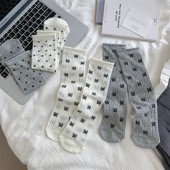 Wholesale Polka dot socks with bow and thin mesh, tube socks, polka dot socks, breathable and versatile socks