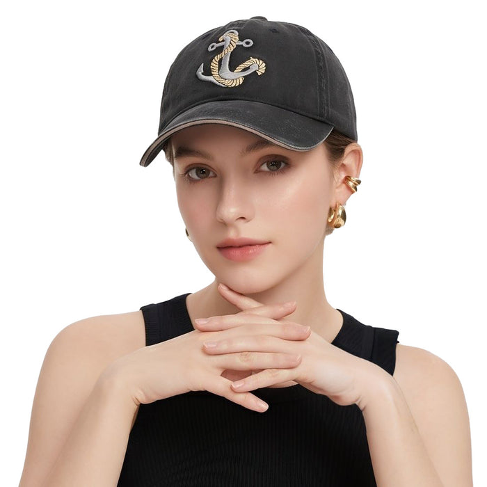 Wholesale Vintage Washed Baseball Cap with Anchor Embroidery Navy Blue Summer Sun Protection Hat