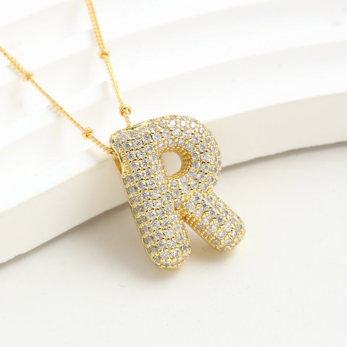 Wholesale Copper Plated Real Gold Micro Inlaid Zircon Balloon Letter Pendant 26 English Letter Necklace JDC-NE-BaiTian001