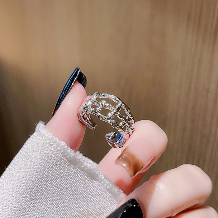 Wholesale Cross zircon grid open ring, personalized, fashionable, irregular, high-end ring