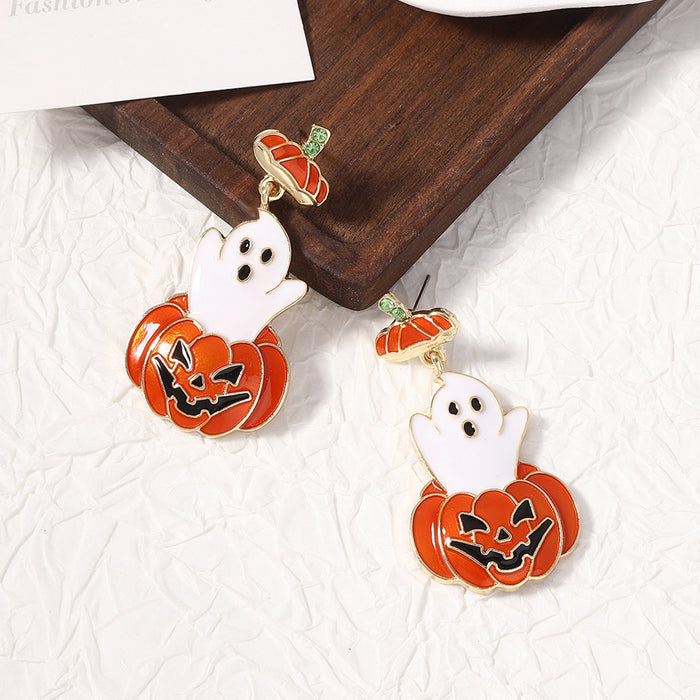 Wholesale Halloween Zinc Alloy Oil Drop Cartoon Ghost Pumpkin Earrings JDC-ES-YueLi018