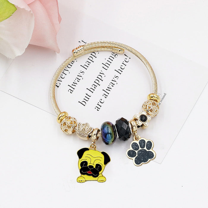 Wholesale Cartoon Corgi Dog Stainless Steel Bead Bracelet Cute Fashion Accessory Gift for Women