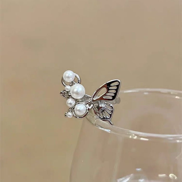Wholesale Sweet butterfly ring, gentle and elegant temperament, pearl opening ring, fashionable layering