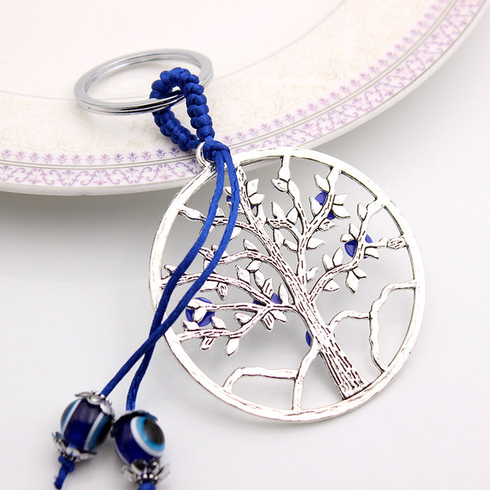 Wholesale Alloy Electroplating Ancient Silver Tree of Life Blue Eyes Keychain Key Accessories