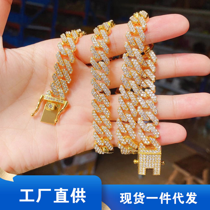 Wholesale 12mm Line Full Diamond Diamond Alloy Necklace JDC-NE-RenQ007
