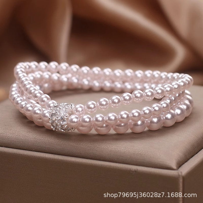 Wholesale Pearl Multi-layer Stacked Bracelet for Women's Niche Rhinestone Beaded Bracelet