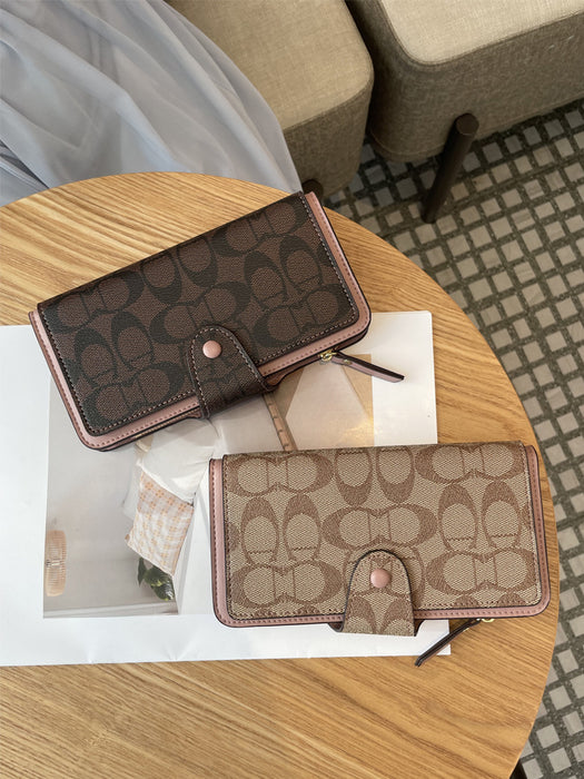 Wholesale PVC Apricot Powder Letter Print Long Wallet Trendy Fashion Accessory for Daily Use