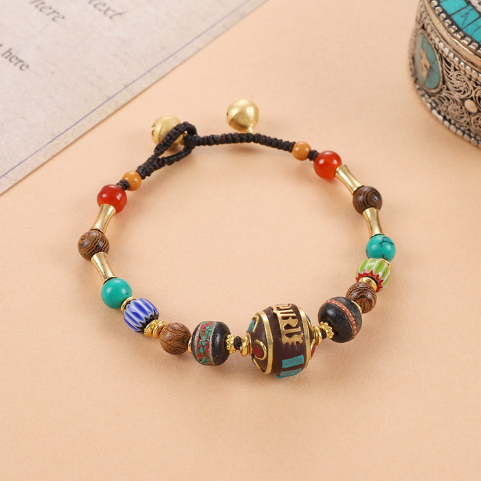 Wholesale Ethnic Style Turquoise Copper Beads Beaded Bracelet JDC-BT-Luox001