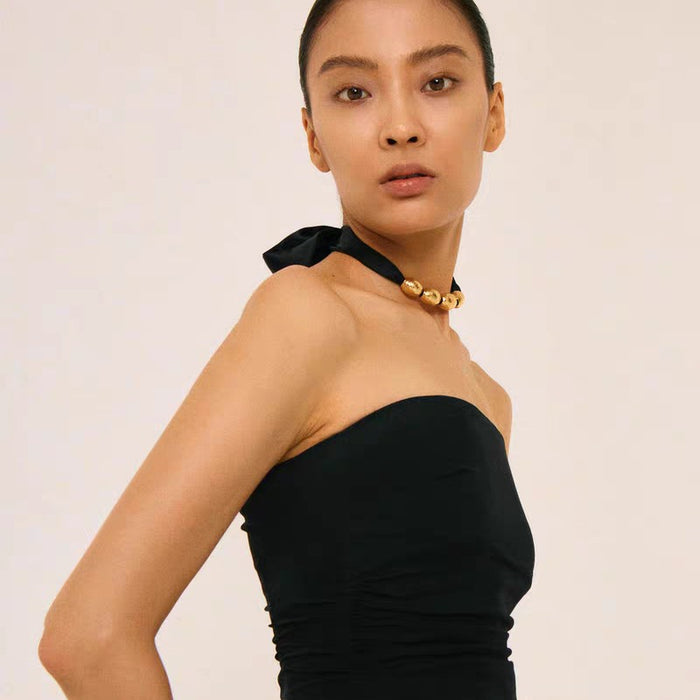 Wholesale Metal ball necklace, retro strap, collarbone chain, fashionable and niche design necklace