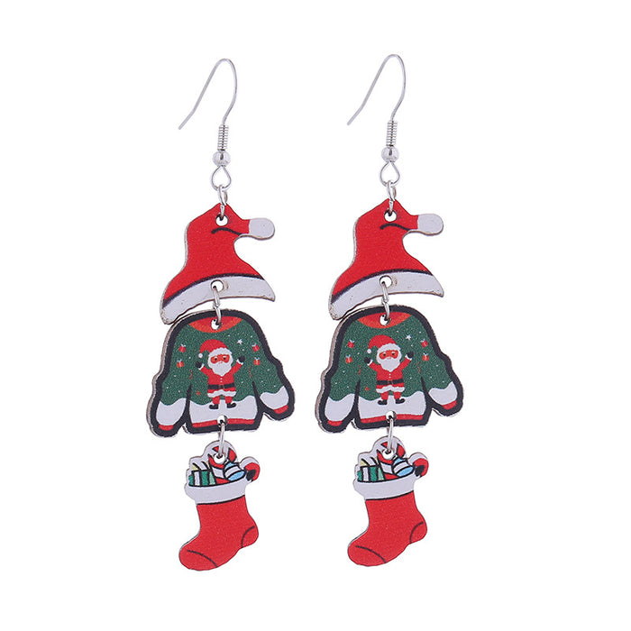 Wholesale Christmas tree hat bell snowman wooden holiday earrings