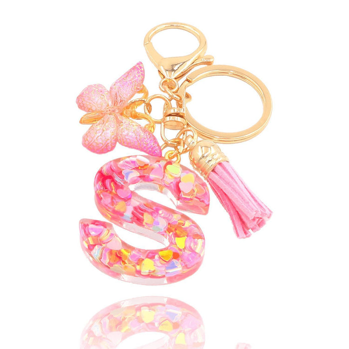 Wholesale Fashion pink letter key chain love sequins butterfly tassel key chain crystal  accessories