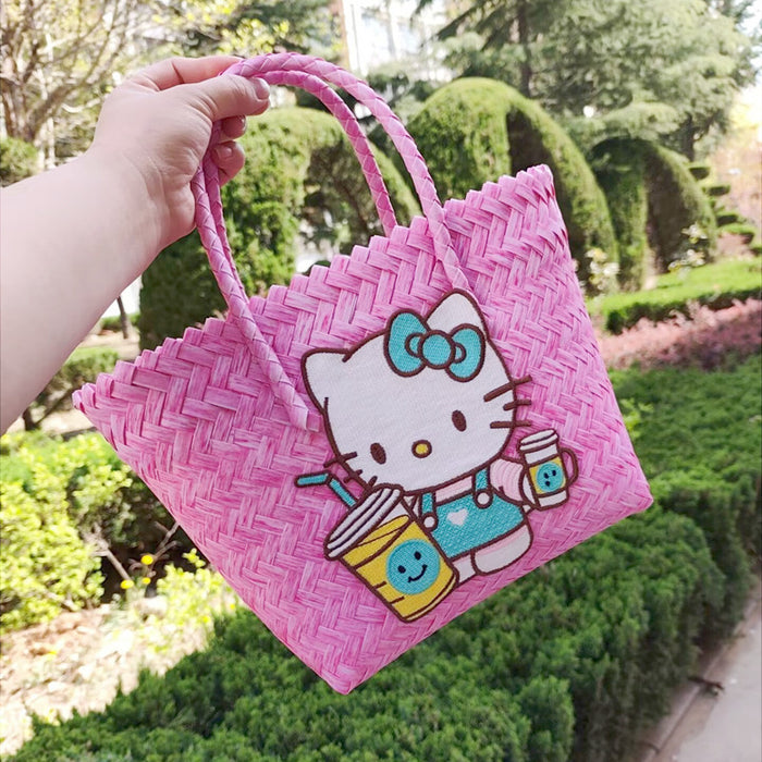Wholesale Cute Cartoon Rags Woven Bag Imitation Straw Woven Bag Seaside Shoulder Handbag