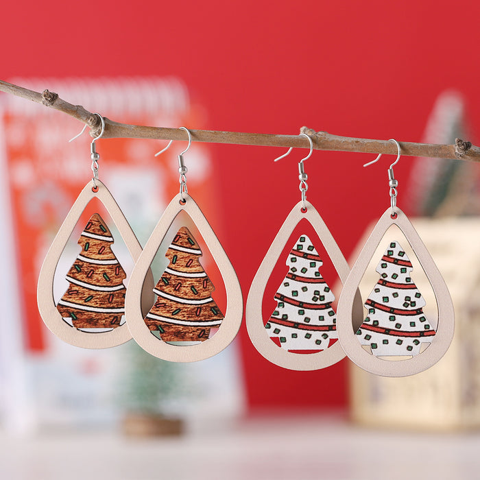 Wholesale Christmas ribbon dessert Christmas tree water drop pendant earrings