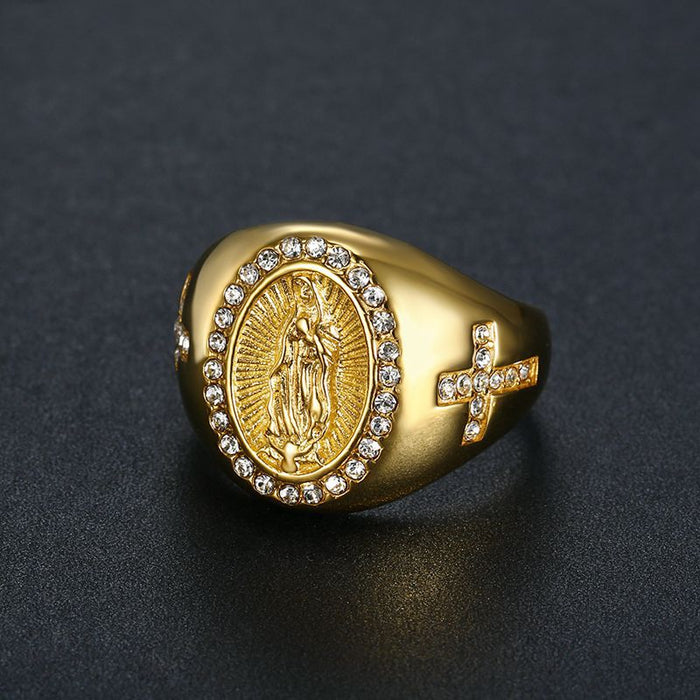 Wholesale Titanium Steel Gold-plated Diamond Inlaid Men's Rings JDC-RS-HongX005