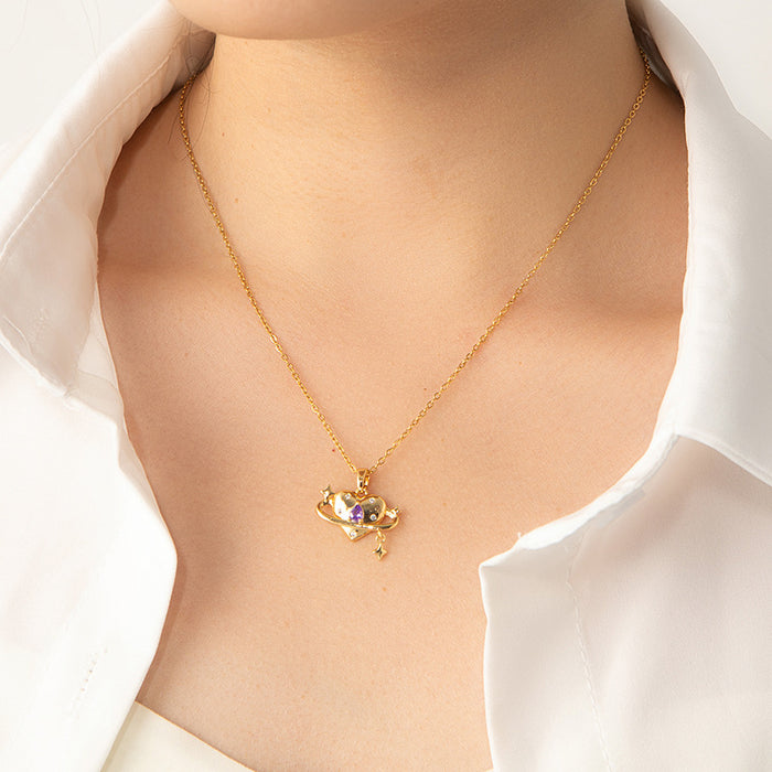 Wholesale Peach heart necklace Women's Moonstone Titanium steel choker necklace