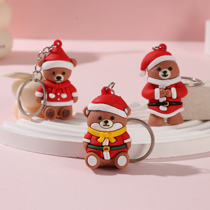 Wholesale Cute Christmas bear keychain schoolbag pendant doll  keychain Christmas activity small gift