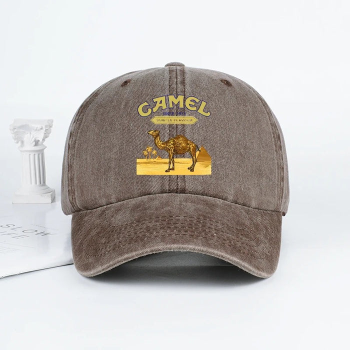 Wholesale Vintage Camel Print Washed Baseball Cap Stylish American Retro Adjustable Peaked Cap
