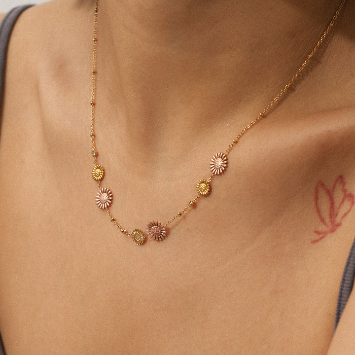 Wholesale Retro style stainless steel sunflower necklace light luxury high-end niche fashion design jewelry