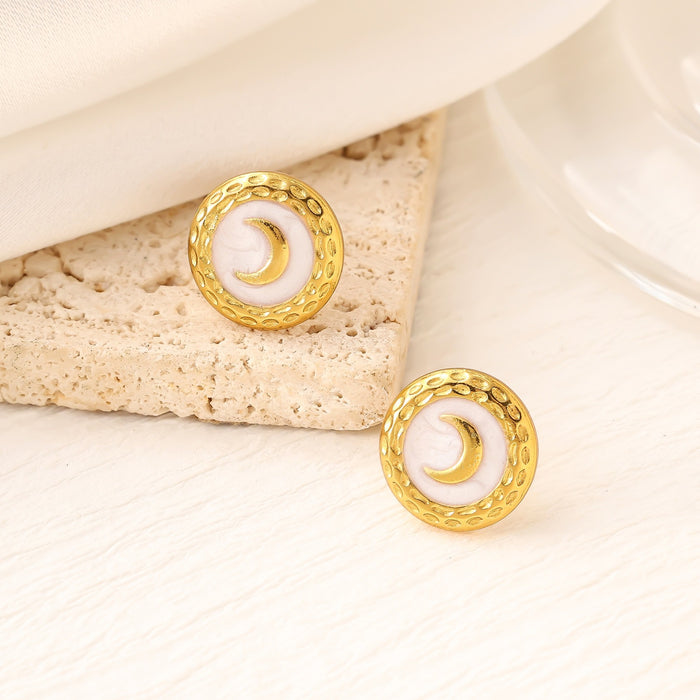 Wholesale Vintage moon pattern drip titanium steel earrings