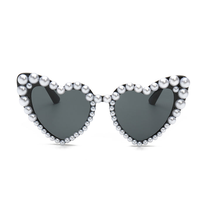 Wholesale Large Frame Heart Set with Pearls PC Sunglasses JDC-SG-MNY009