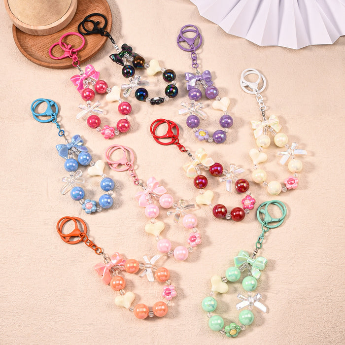 Wholesale Fresh Candy Color Plated Beaded Keychain Small Pendant Bow