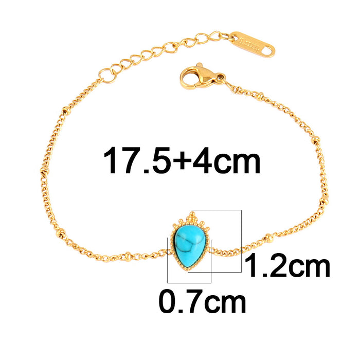 Wholesale Vintage stainless steel natural stone pendant bracelet,  simple and multi-element turquoise bracelet