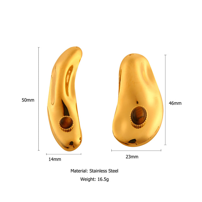 Wholesale Original design: Stainless steel irregular earrings set with natural stones, exaggerated personality and temperament, slanted earrings