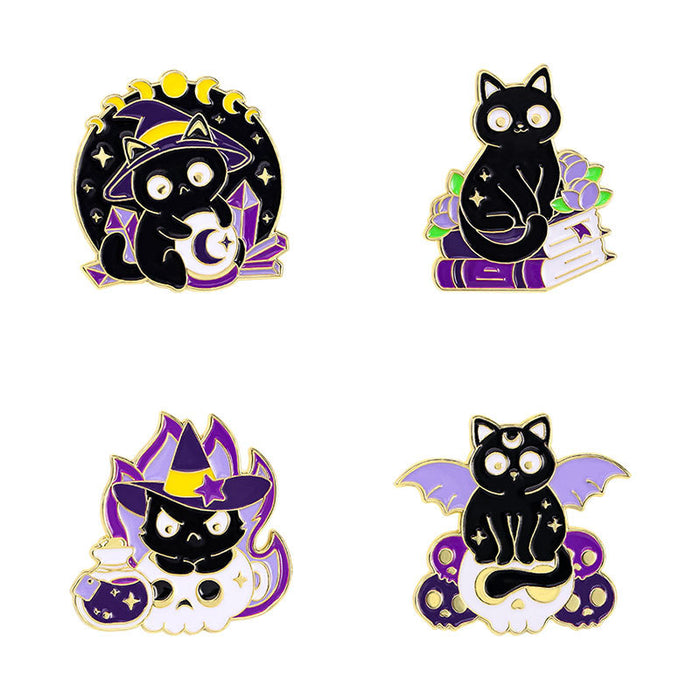 Wholesale Oil dripping alloy brooch black cat magician cat small animal schoolbag accessories clothes decoration cartoon badge