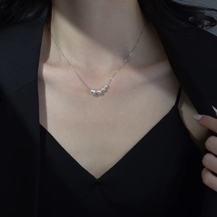 Wholesale Titanium steel simple temperament bead collarbone chain light luxury high-end feeling gold-plated pearl necklace neckchain