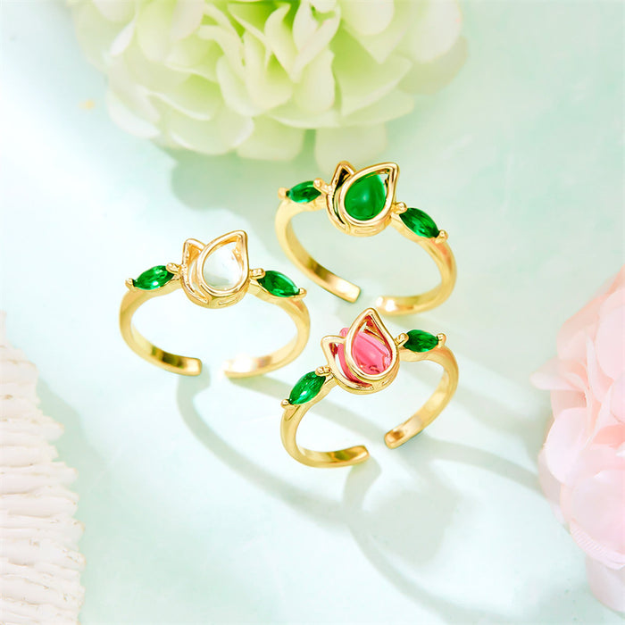 Wholesale Diamond Tulip Ring Niche  Versatile Open Adjustable Ring