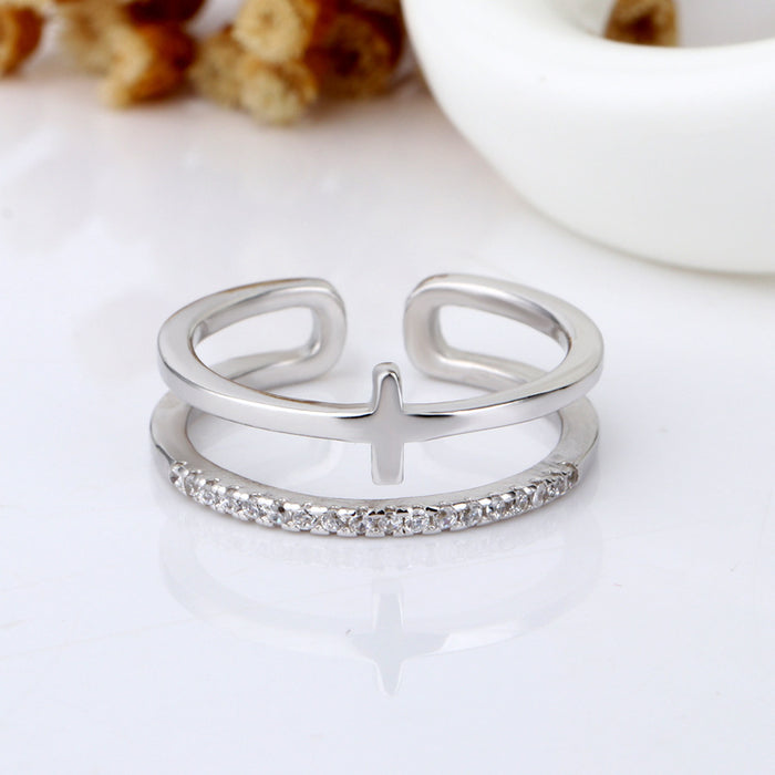 Wholesale silver opening copper ring cross double opening adjustable ring