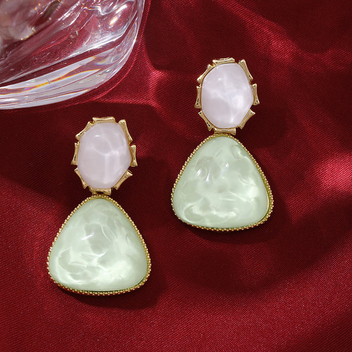 Wholesale Color blocking water ripple retro triangular circular unique light luxury design earrings