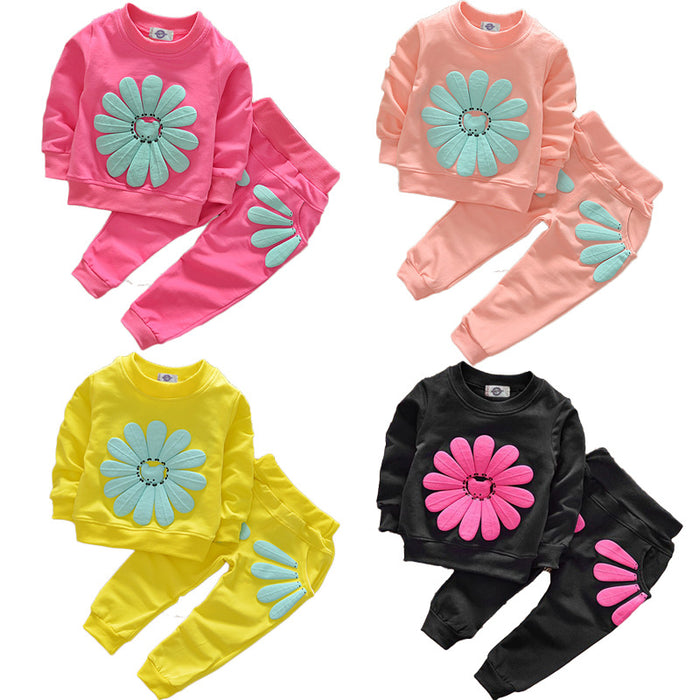 Wholesale Spring and Autumn New Children's Set Women's Small and Medium Children's Set Sunflower 2-piece Set JDC-CTS-SK004