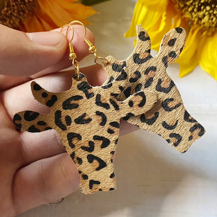 Wholesale Western retro earrings cow' s head leopard dairy cow print genuine leather horse hair denim earrings