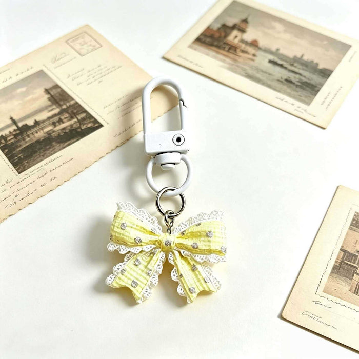 Wholesale Stylish Blue Polka Dot Butterfly Bow Keychain Bag Charm Fresh Style Girls Gift Boutique Resale