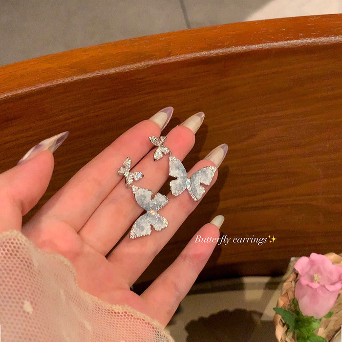 Wholesale Broken Ice Sparkling Diamond Butterfly Earrings Ice Crystal Earrings Light Luxury High End Charm Earrings