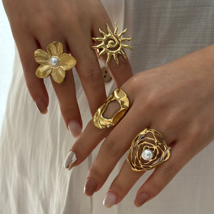 Wholesale Flower Sun Spiral Stainless Steel Open Ring Chic Fashion Jewelry Accessory
