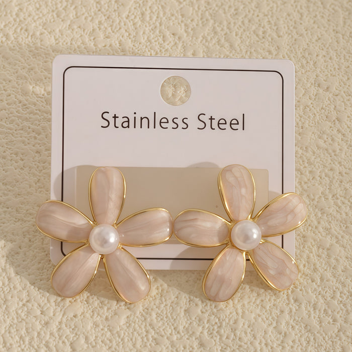 Wholesale Vintage Floral 2. 6cm Pearl Earrings Oil-Drip Earrings for Women