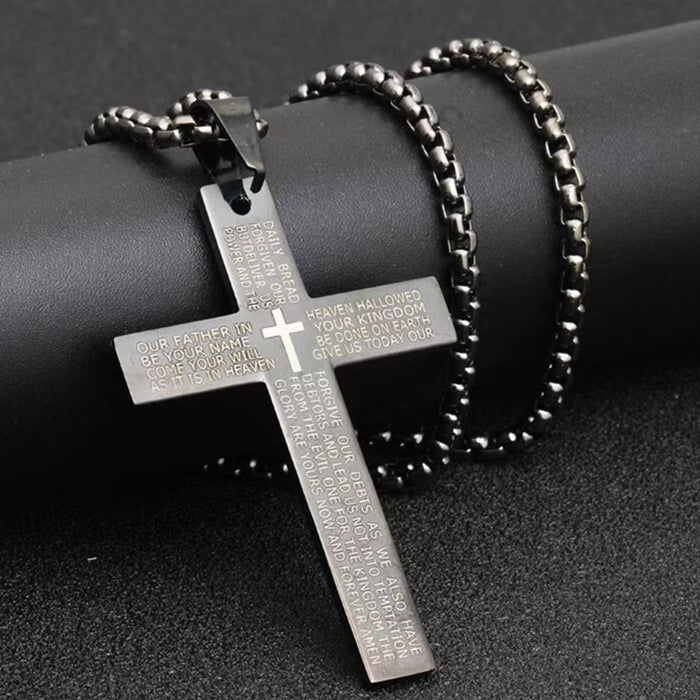 Wholesale Trendy new engraved stainless steel necklace, personalized and versatile, titanium steel cross pendant, engraved jewelry