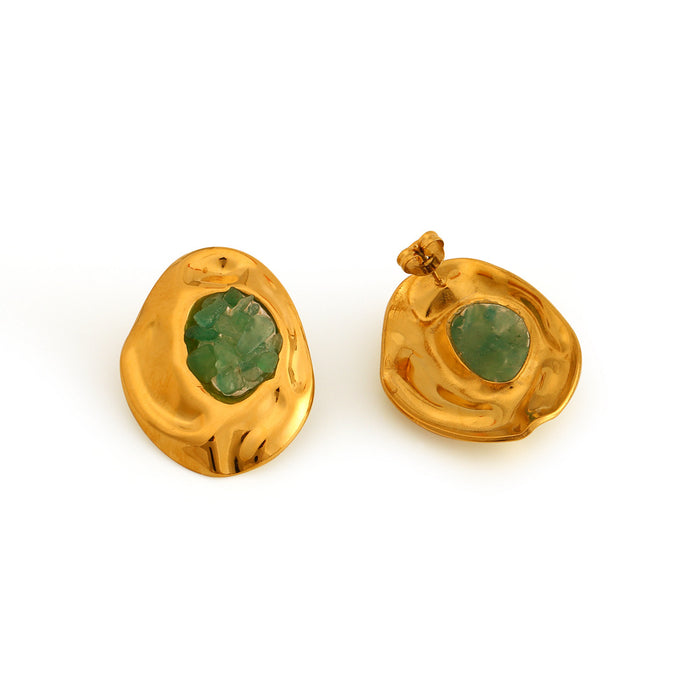 Wholesale Fashionable irregular stainless steel earrings inlaid with natural crushed stone temperament earrings color preservation wholesale