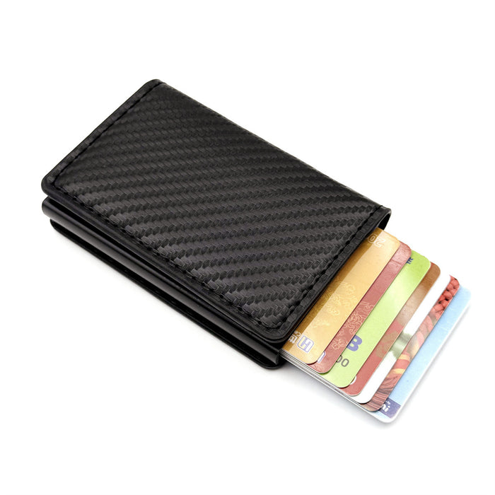 Wholesale Urban Simplicity Auto Eject Multi-Card Metal Case Wallet Carbon Fiber Black MOQ≥2